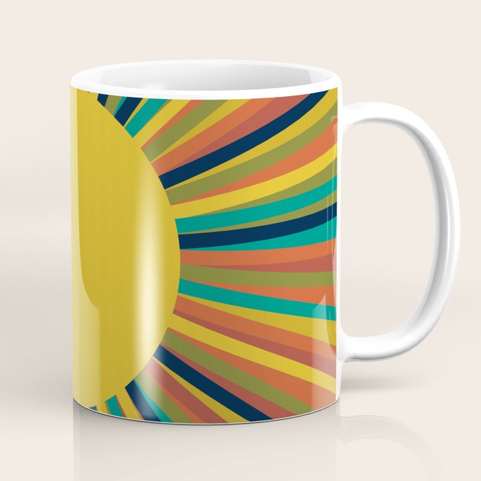 Multicolour Retro Sunburst Sun in Mid Mod Colours Coffee Mug Gallery Image 1