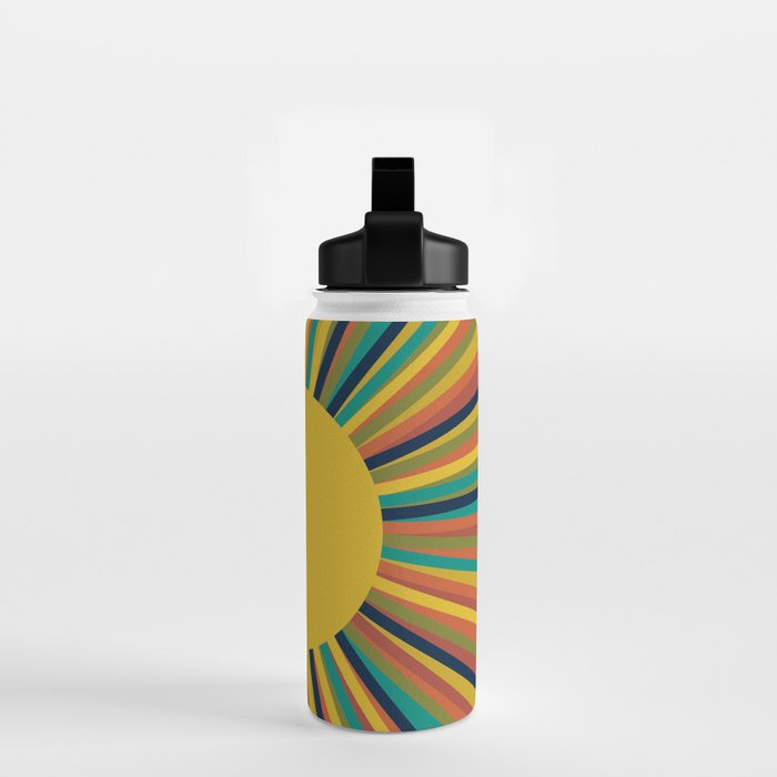 Multicolour Retro Sunburst Sun in Mid Mod Colours Water Bottle Gallery Image 2
