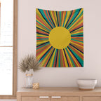 Multicolour Retro Sunburst Sun in Mid Mod Colours Wall Tapestry Gallery Image 2