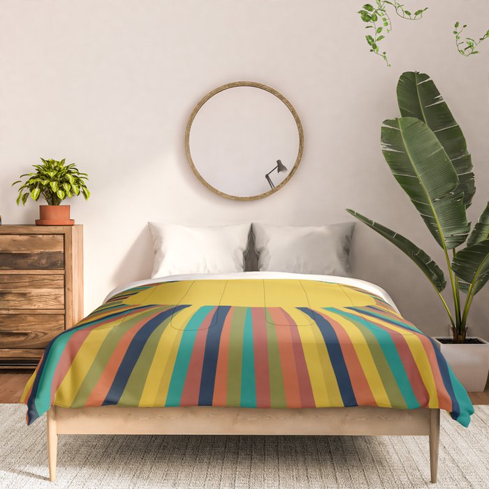 Multicolour Retro Sunburst Sun in Mid Mod Colours Comforter Gallery Image 3