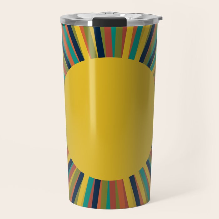 Multicolour Retro Sunburst Sun in Mid Mod Colours Travel Mug Gallery Image 1