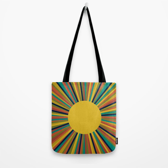 Multicolour Retro Sunburst Sun in Mid Mod Colours Tote Bag Gallery Image 2