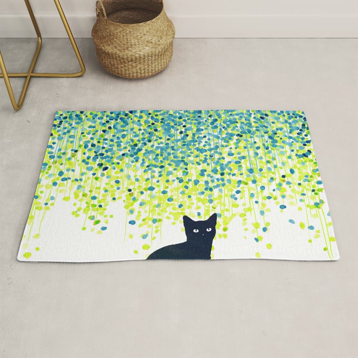 Cat in the garden under willow tree Rug Gallery Image 1