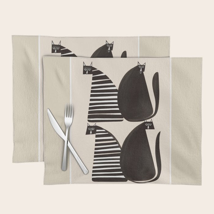 Minimalist Cats in Black and White Placemat Gallery Image 1