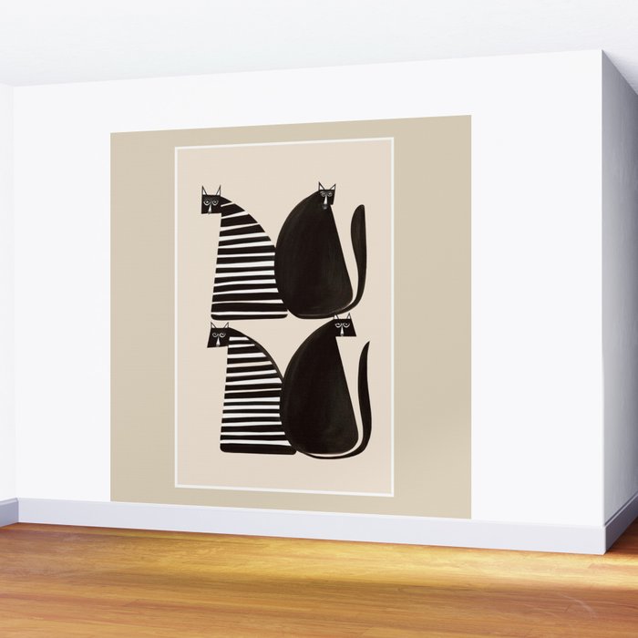Minimalist Cats in Black and White Wall Mural Gallery Image 2