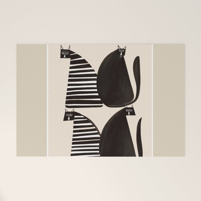 Minimalist Cats in Black and White Welcome Mat Gallery Image 1