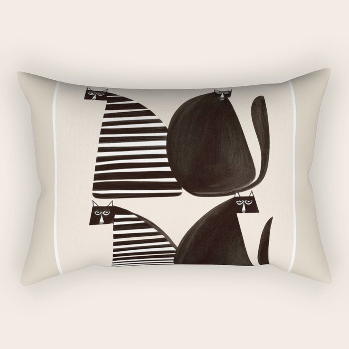 Minimalist Cats in Black and White Rectangular Pillow Gallery Image 2