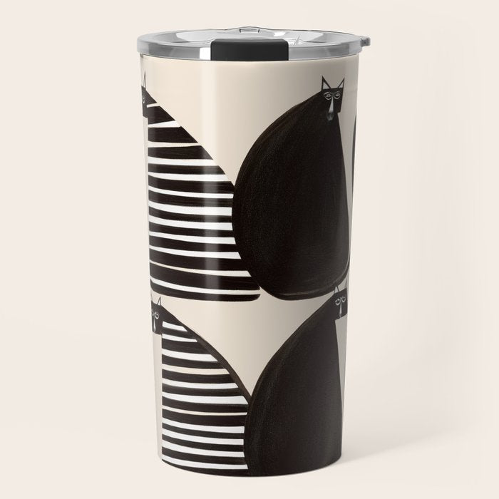 Minimalist Cats in Black and White Travel Mug Gallery Image 1
