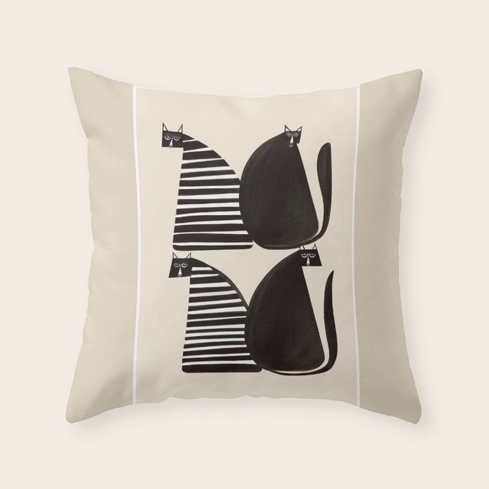 Minimalist Cats in Black and White Throw Pillow Gallery Image 6