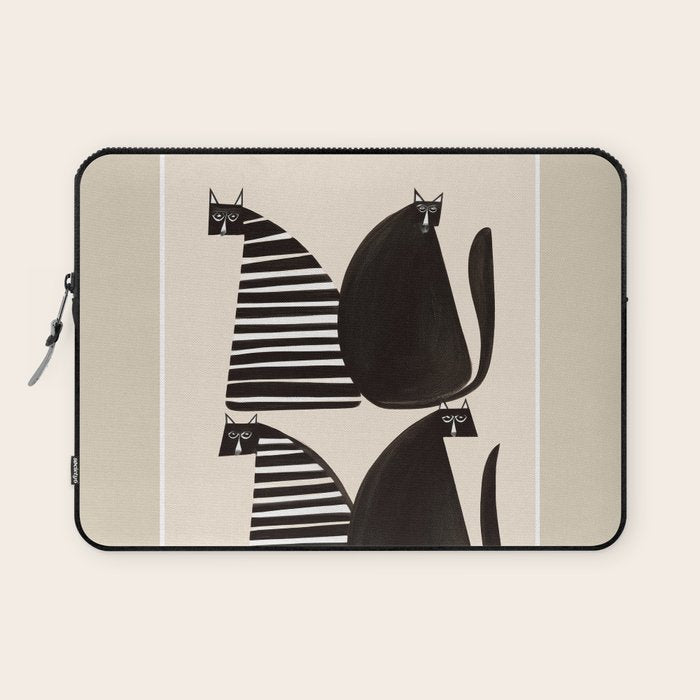 Minimalist Cats in Black and White Laptop Sleeve Gallery Image 1