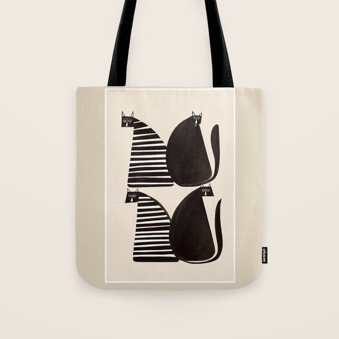 Minimalist Cats in Black and White Tote Bag Gallery Image 1