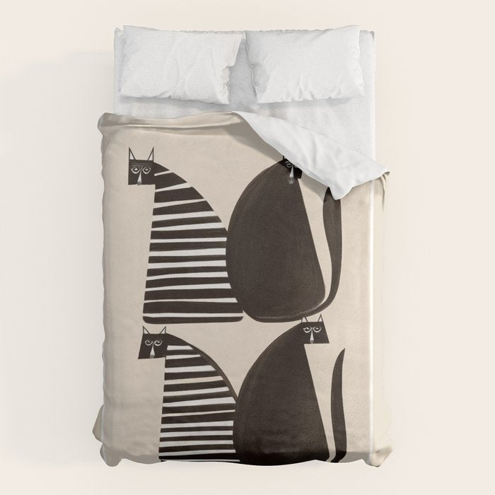Minimalist Cats in Black and White Duvet Cover Gallery Image 6