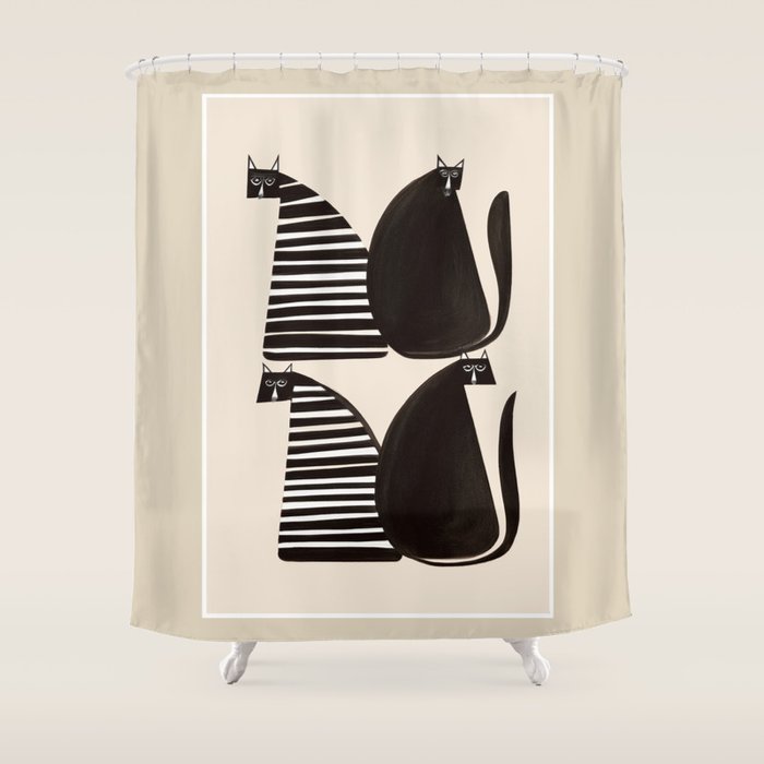 Minimalist Cats in Black and White Shower Curtain Gallery Image 1