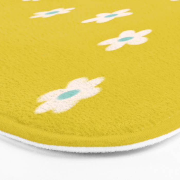 Small Daisies - Yellow, White and Turquoise Bath Mat Gallery Image 3