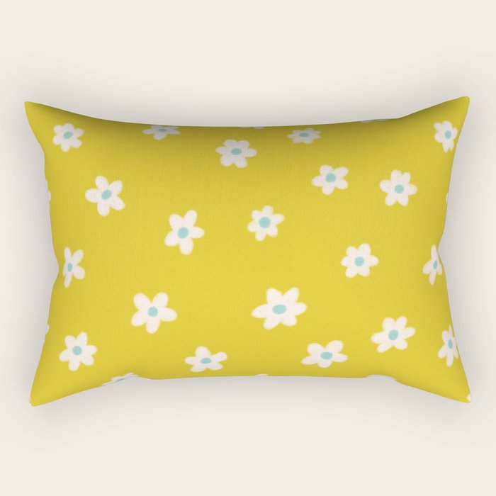 Small Daisies - Yellow, White and Turquoise Rectangular Pillow Gallery Image 1