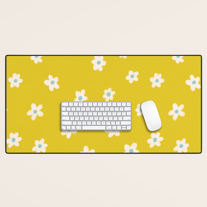 Small Daisies - Yellow, White and Turquoise Desk Mat Gallery Image 1