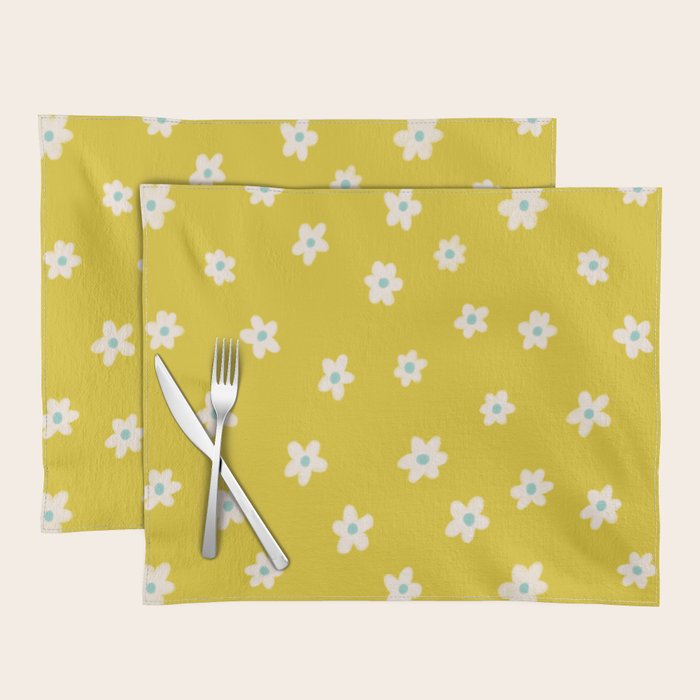 Small Daisies - Yellow, White and Turquoise Placemat Gallery Image 1