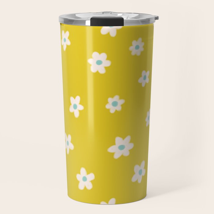 Small Daisies - Yellow, White and Turquoise Travel Mug Gallery Image 1