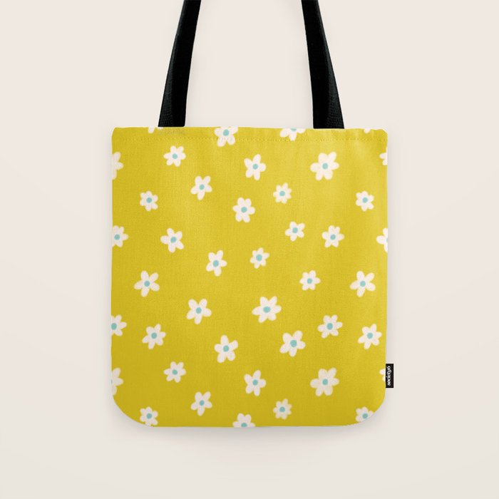 Small Daisies - Yellow, White and Turquoise Tote Bag Gallery Image 1
