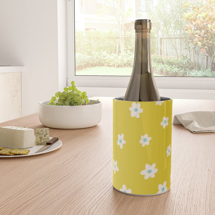 Small Daisies - Yellow, White and Turquoise Wine Chiller Gallery Image 4