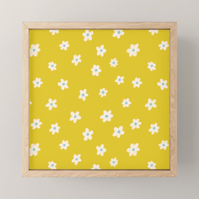 Small Daisies - Yellow, White and Turquoise Mini Art Print Gallery Image 1