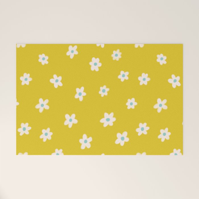 Small Daisies - Yellow, White and Turquoise Welcome Mat Gallery Image 1