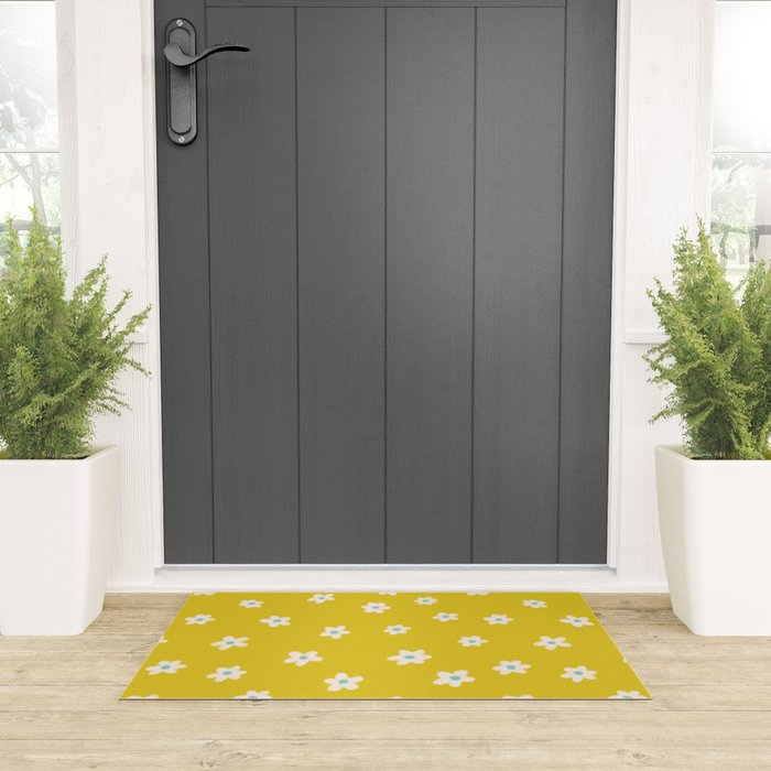 Small Daisies - Yellow, White and Turquoise Welcome Mat Gallery Image 3