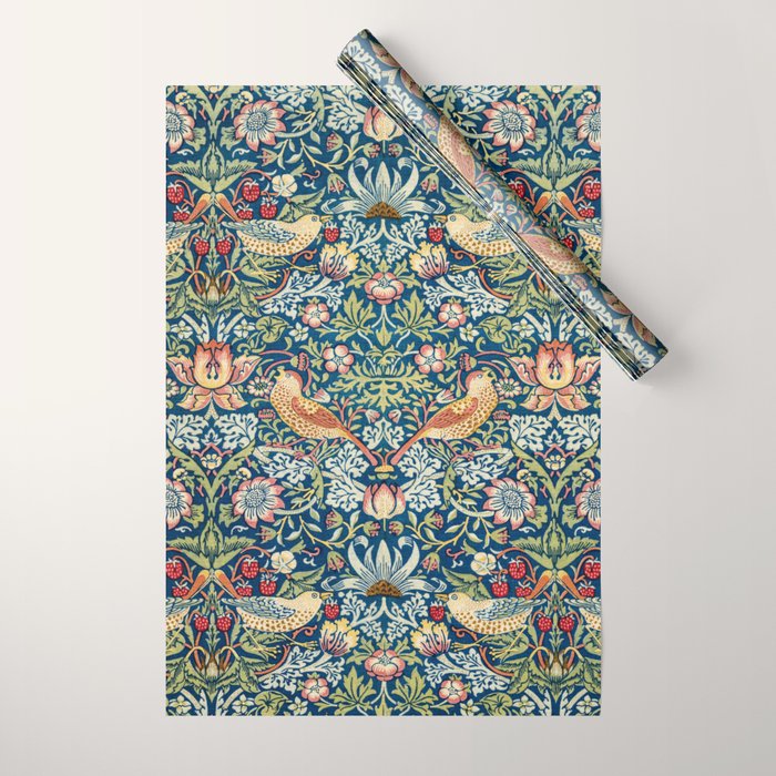William Morris Strawberry Thief Blue 1883 Vintage Botanical Pattern Wrapping Paper Gallery Image 1