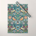 William Morris Strawberry Thief Blue 1883 Vintage Botanical Pattern Wrapping Paper Gallery Image 1
