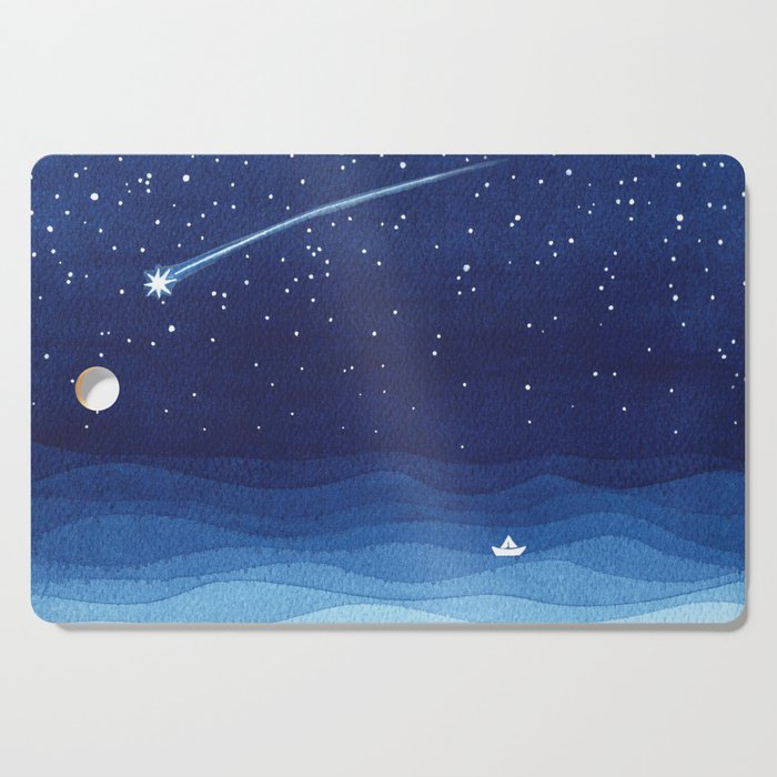Falling star, shooting star, sailboat ocean waves blue sea Cutting Board Gallery Image 1