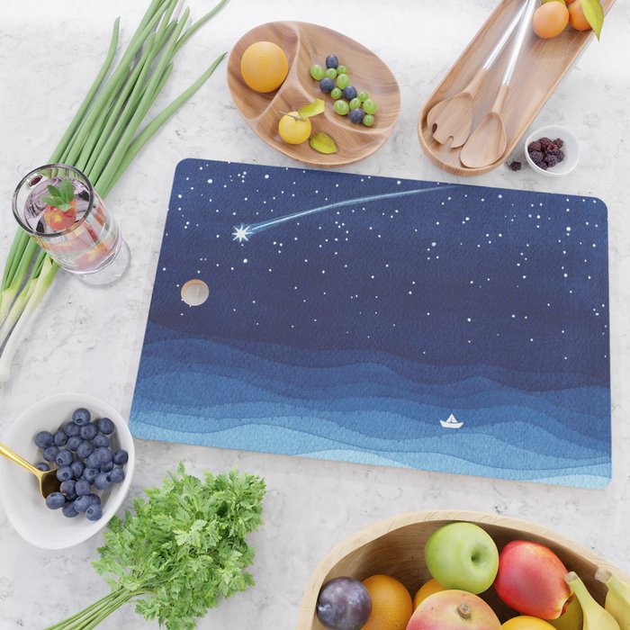 Falling star, shooting star, sailboat ocean waves blue sea Cutting Board Gallery Image 2