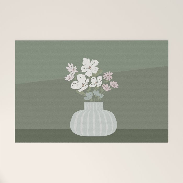 Wildflower bouquet in vase illustration - muted pink, beige and sage green flowers  Welcome Mat Gallery Image 1