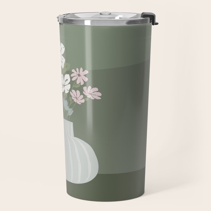 Wildflower bouquet in vase illustration - muted pink, beige and sage green flowers  Travel Mug Gallery Image 2