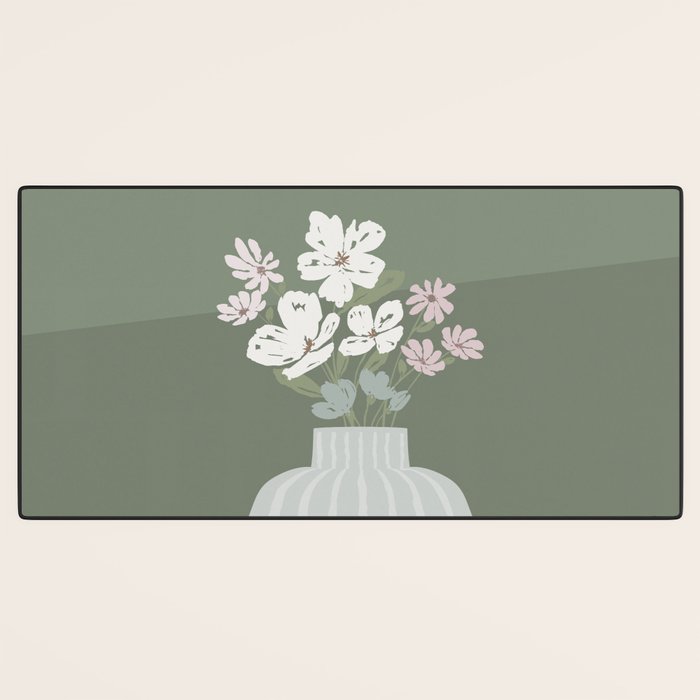 Wildflower bouquet in vase illustration - muted pink, beige and sage green flowers  Desk Mat Gallery Image 3