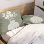 Wildflower bouquet in vase illustration - muted pink, beige and sage green flowers  Pillow Sham Gallery Image 2