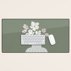 Wildflower bouquet in vase illustration - muted pink, beige and sage green flowers  Desk Mat Gallery Image 1