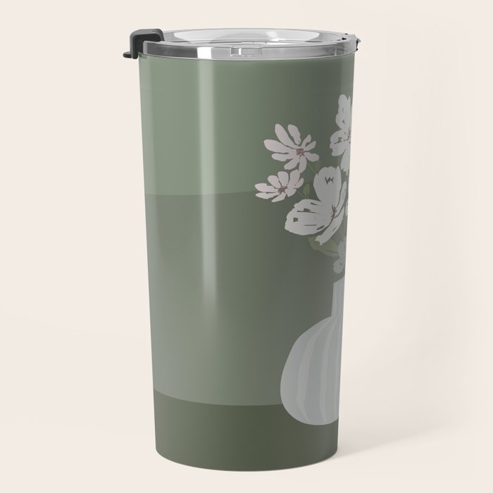 Wildflower bouquet in vase illustration - muted pink, beige and sage green flowers  Travel Mug Gallery Image 3