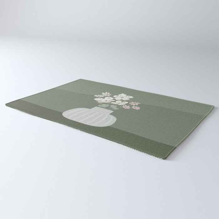 Wildflower bouquet in vase illustration - muted pink, beige and sage green flowers  Rug Gallery Image 3