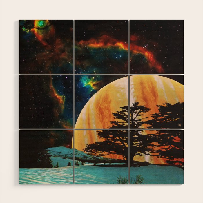 Celestial Sky - Space Collage, Retro Futurism, Sci-Fi Wood Wall Art Gallery Image 1