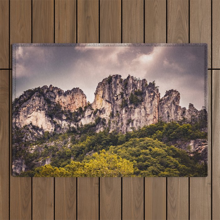 Seneca Rocks State Park West Virginia Landscape Mountains Stormy Outdoor Rug Gallery Image 1