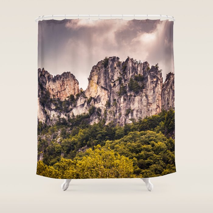 Seneca Rocks State Park West Virginia Landscape Mountains Stormy Shower Curtain Gallery Image 1