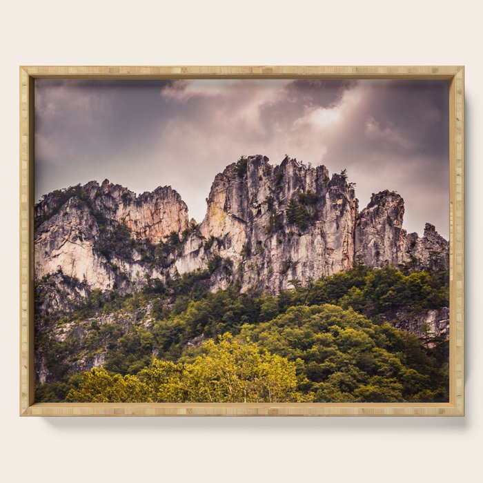 Seneca Rocks State Park West Virginia Landscape Mountains Stormy Serving Tray Gallery Image 1