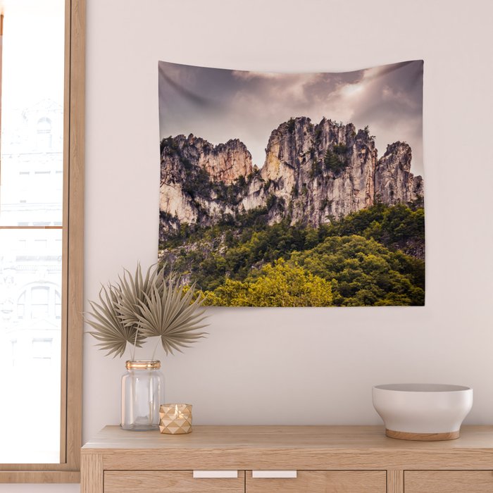 Seneca Rocks State Park West Virginia Landscape Mountains Stormy Wall Tapestry Gallery Image 2