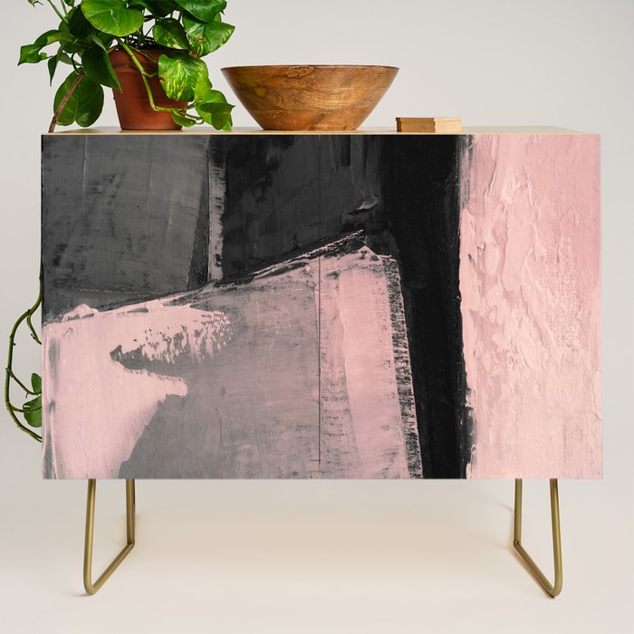 Blush and Black Abstract Art Print Credenza Gallery Image 1