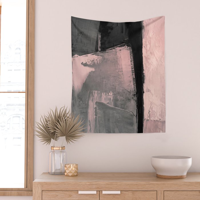 Blush and Black Abstract Art Print Wall Tapestry Gallery Image 2