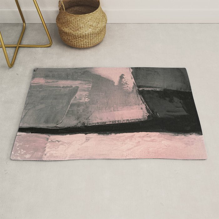 Blush and Black Abstract Art Print Rug Gallery Image 1