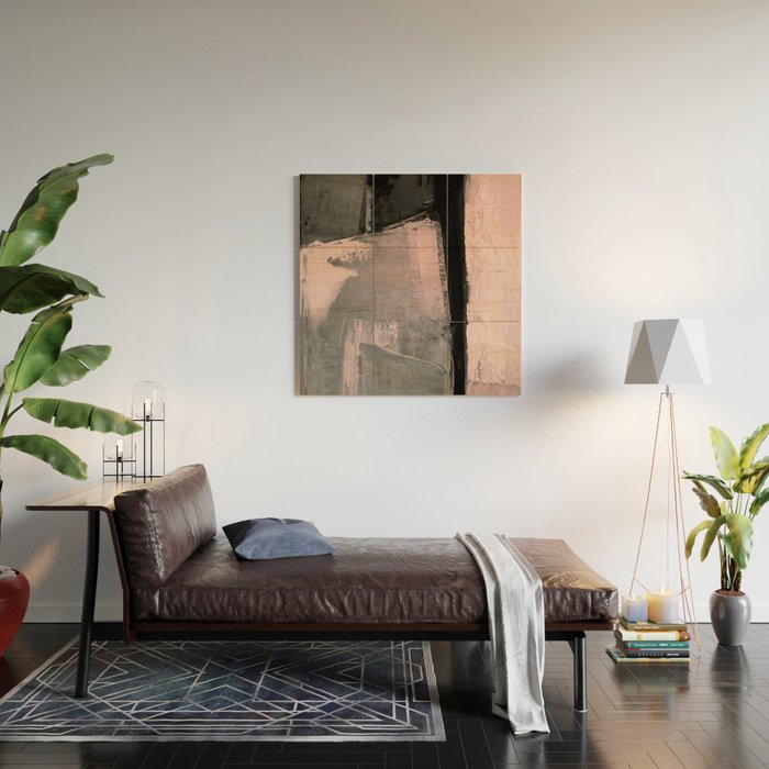 Blush and Black Abstract Art Print Wood Wall Art Gallery Image 2