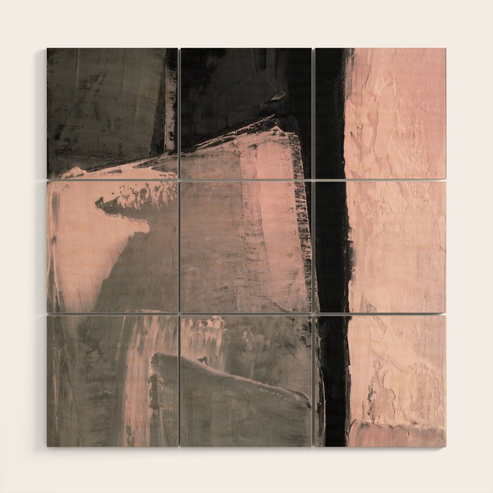 Blush and Black Abstract Art Print Wood Wall Art Gallery Image 1