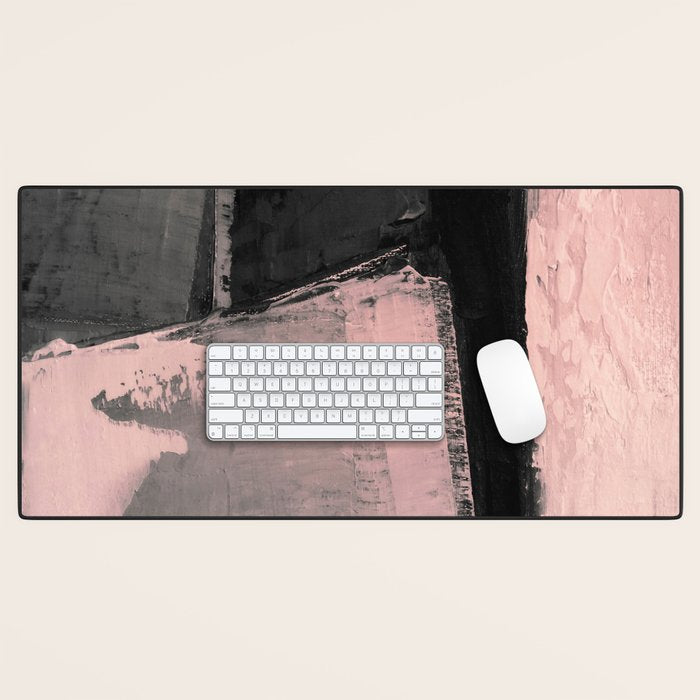 Blush and Black Abstract Art Print Desk Mat Gallery Image 1