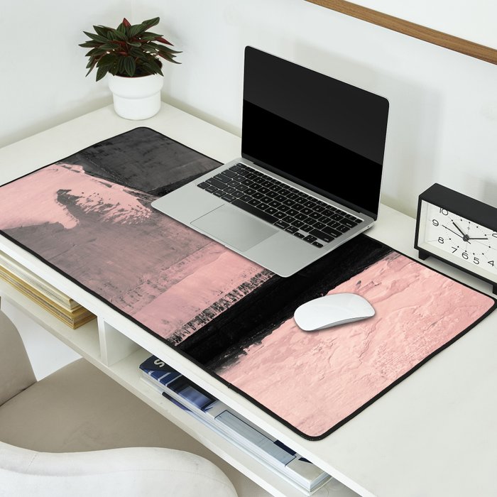 Blush and Black Abstract Art Print Desk Mat Gallery Image 2